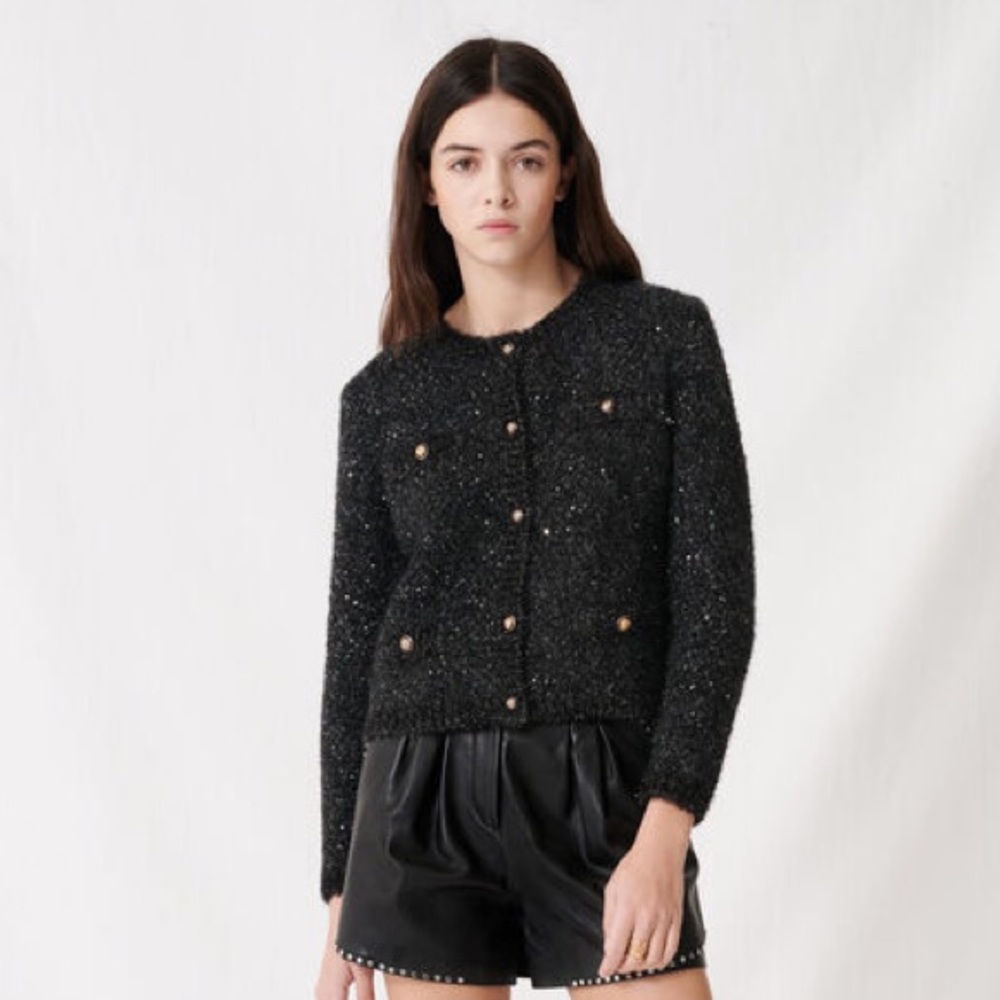 Maje Fancy Lurex Knit Cardigan